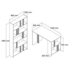 Hanah Home Lima - Escritorio y Estantería Blanco y Negro